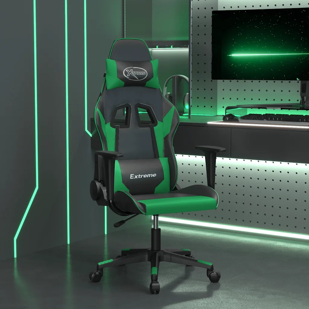 Sedia da Gaming | Sedia da e-sports Massaggiante Nero e Verde in Similpelle