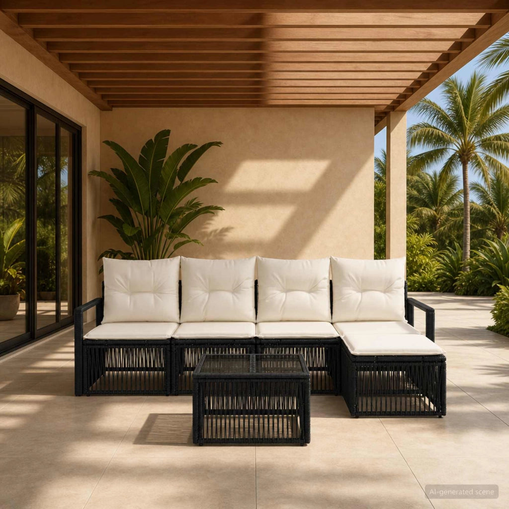 Set Divano da Giardino 6 pz Nero polyrattan 3435700
