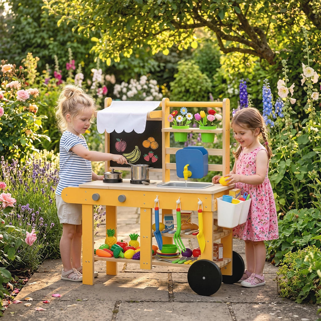 Cucina bambini in legno con ruote ¨C zephmum ¨C giallo