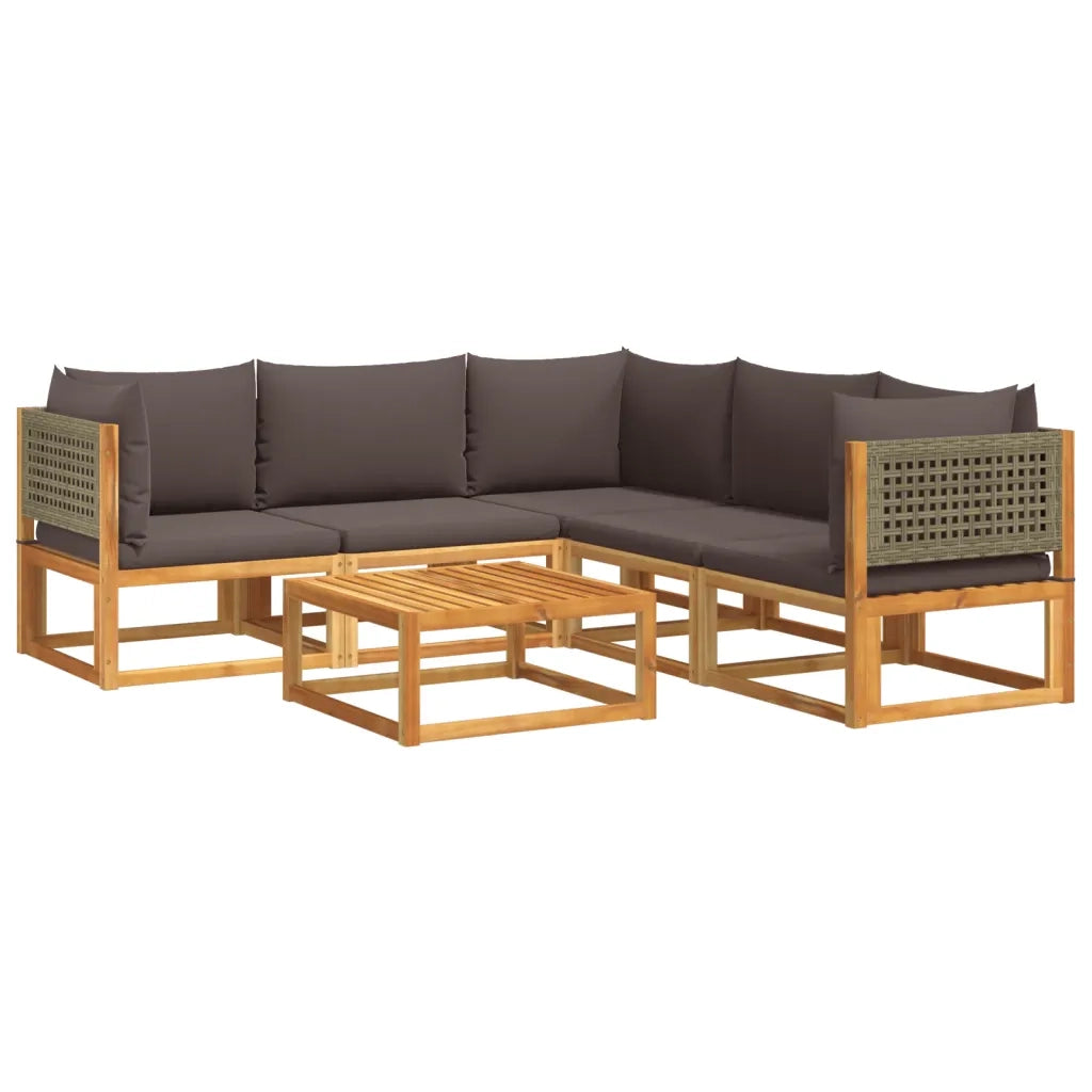 Set di divani da giardino 6 pezzi con cuscini in legno di acacia e rattan