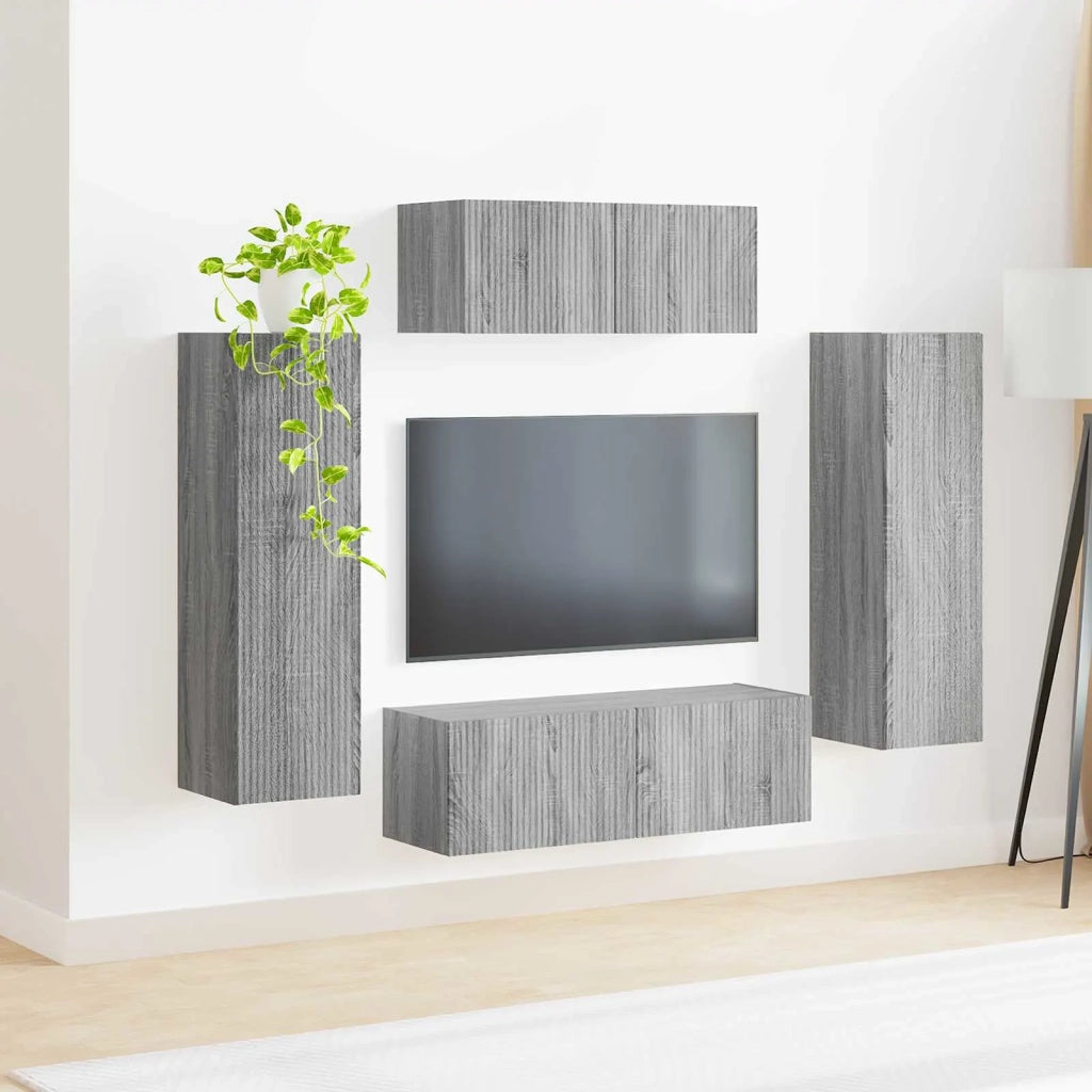 Set mobile TV 3 pz-Credenza per TV Grigio Sonoma Legno multistrato 943401