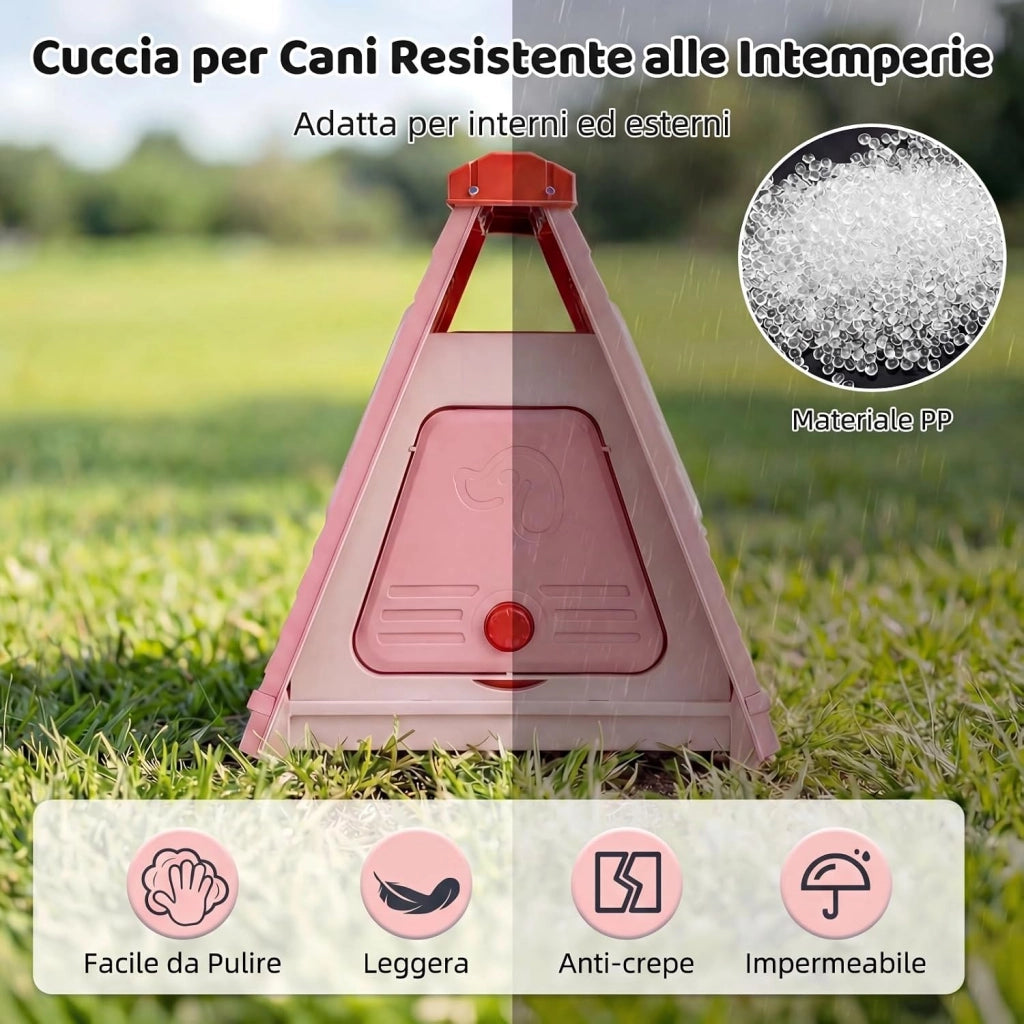 Cuccia Pieghevole per Cani, Casetta in Plastica per Cane con Porta a Battente Bloccabile e Finestre Ventilate, Cucce Impermeabile e Portatile per Cani Piccoli e Medi (Rosa)
