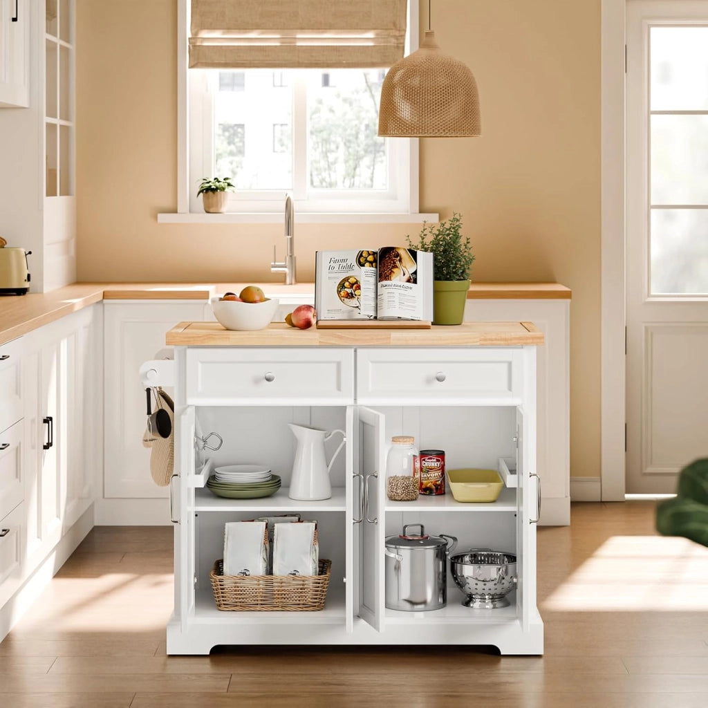 isola cucina con ruote carrello da cucina con piano di lavoro pieghevole mobile cucina con ruote penisola cucina piano lavoro Bianco 115x92x(46-71) cm FKW71-III-WN
