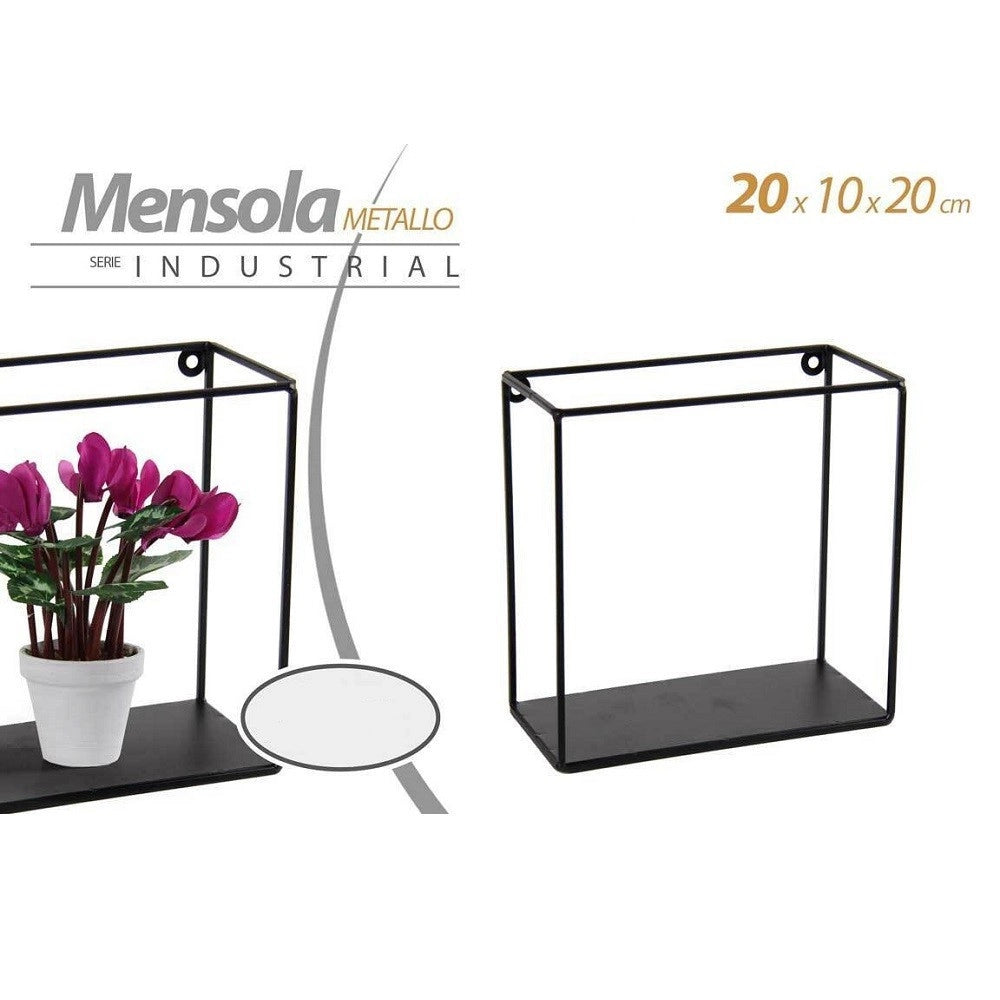 Trade Shop - Mensola Quadrata Bacheca Parete Metallo Nero 20x10x20cm Serie Industrial 822230 -