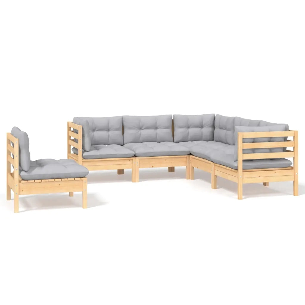 Set Divani da Giardino 5 pz con Cuscini Grigi Massello di Pino cod mxl 38695