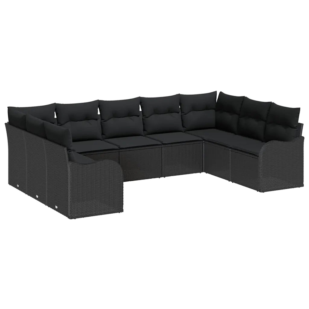 Set Divano da Giardino con archiviazione 9 pcs Nero polyrattan 3354532