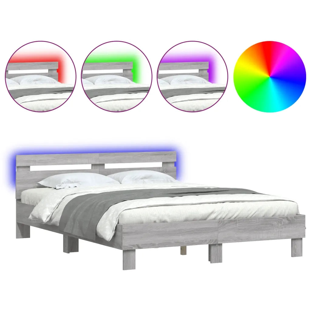 Giroletto con Testiera e LED-Struttura Letto con testiera Grigio Sonoma 150x200 cm 226426