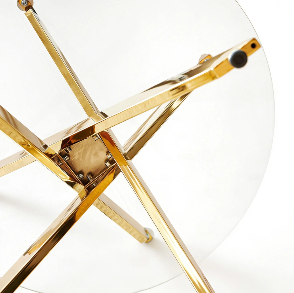 Tavolo da pranzo rotondo 80x80x75 cm in vetro e metallo; oro