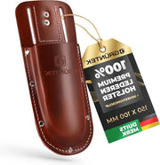 Holster per sega da giardino – Materiale di alta qualità, pelle naturale marrone chiaro e bordeaux, resistente e robusto con cinturino e clip, progettazione ergonomico 3 mm di spessore.