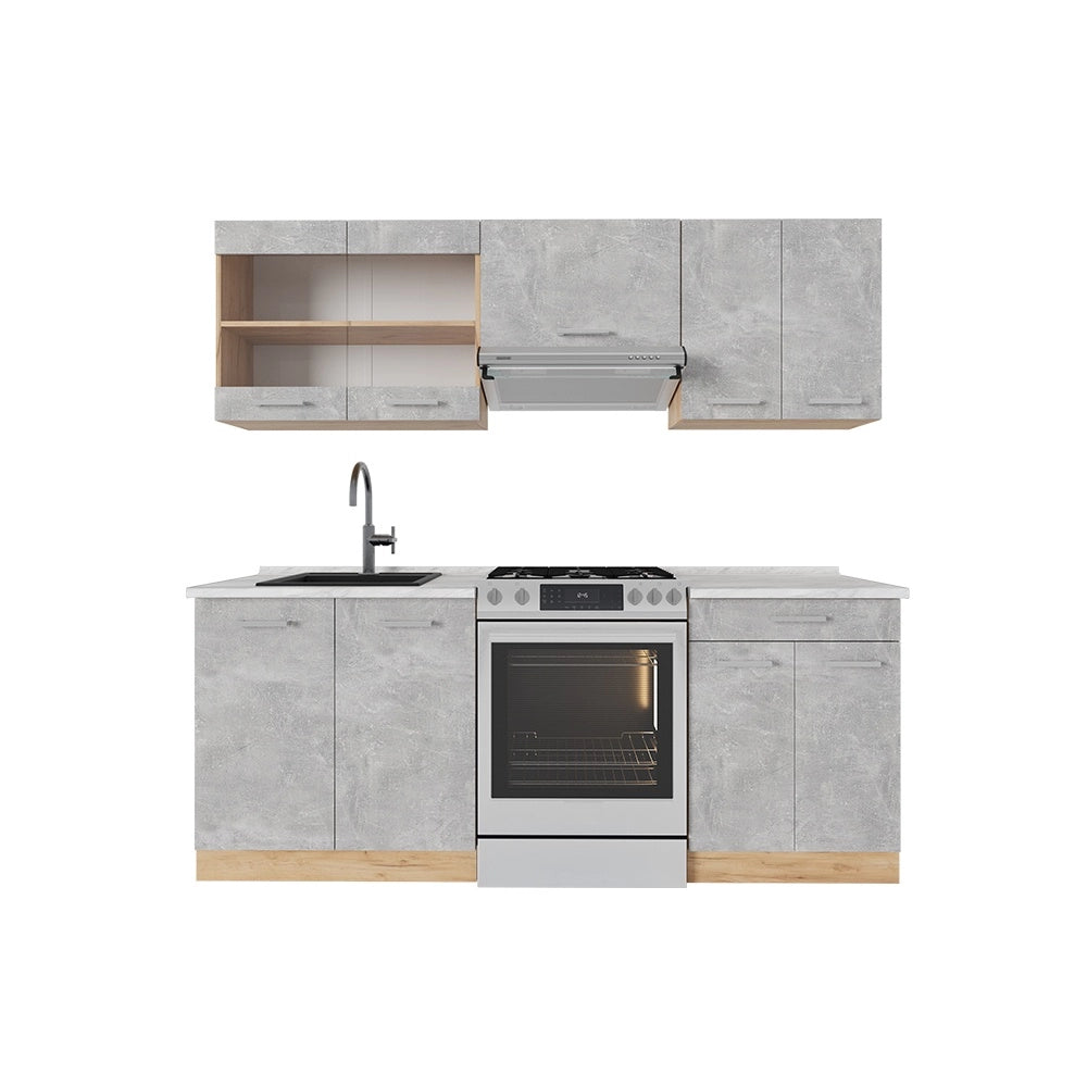 Cucina componibile R-Line Calcestruzzo/Rovere dorato 200 cm, PL Marmo Vicco