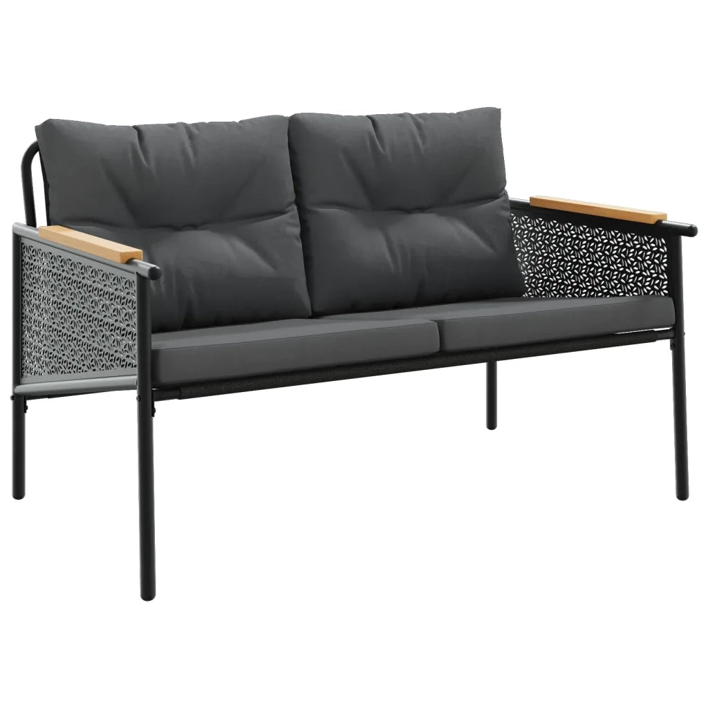 Panchina da Giardino con Cuscini 116 cm Nera in Acciaio 4009303