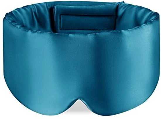 Slaapmasker 100% moerbeizijde con cintura regolabile per uomo e donna, grande copertura per la notte, per viaggi e riposo, colore blu pavone.
