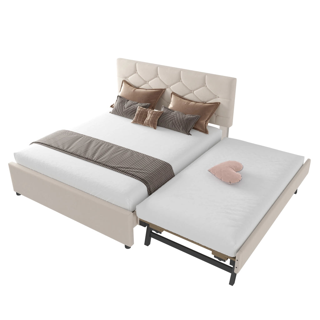 Letto Estraibile 140 x 200 cm; 2 Posti con Letto Estraibile 90 x 190 cm; senza Materasso; Velluto Beige