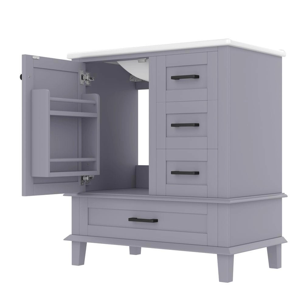 Mobile bagno con lavabo - Xylo - 76x46x83,5cm - Grigio - Laccato completo, ripiano porta, tre cassetti silenziosi, vaso ceramico integrato