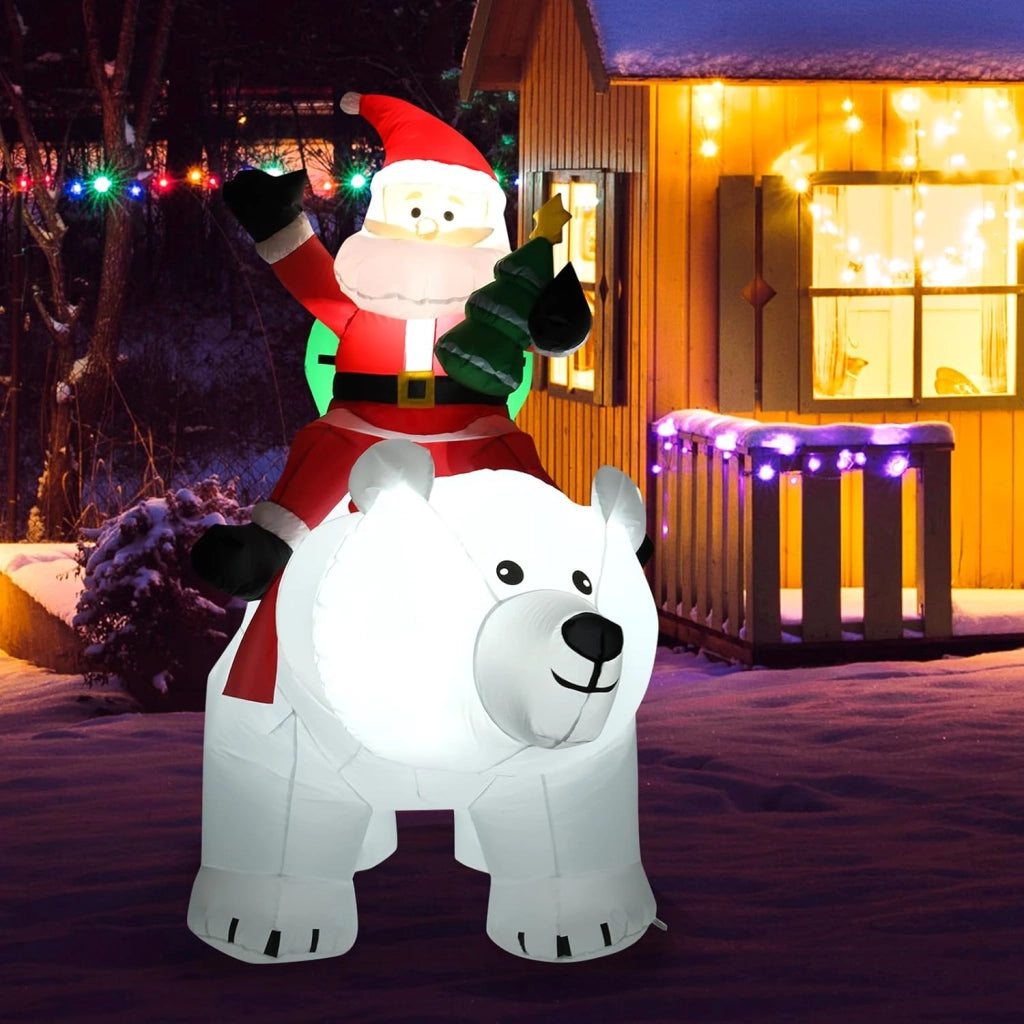 Decorazioni Natalizie, Babbo Natale Gonfiabile su Orso Polare con Testa Sbalzante, 200 X 87,5 X 175 CM, Luce LED Incorporata, Addobbi Natalizi per Esterno Interno per Giardino, Cortile, Prato