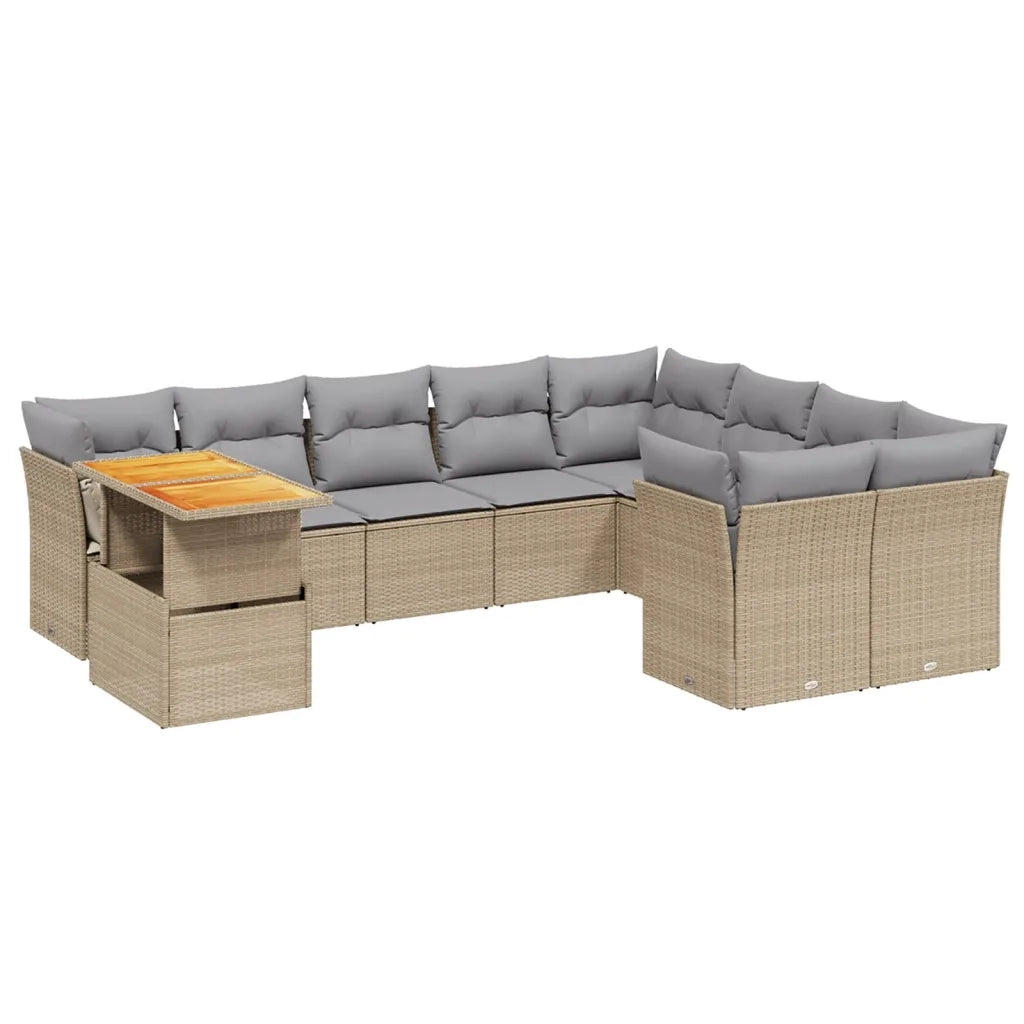 Set Divano da Giardino 10 pz con Cuscini Beige in Polyrattan 3271017