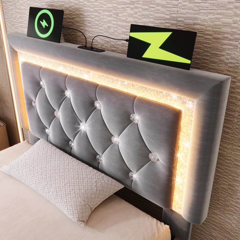 Letto singolo 90x200 cm con materasso, LED, USB-C e contenitore