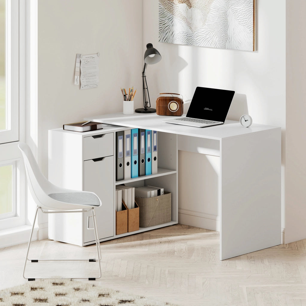 Scrivania con cassetti e ripiani aperti ¨C zephmum ¨C Legno, Bianco