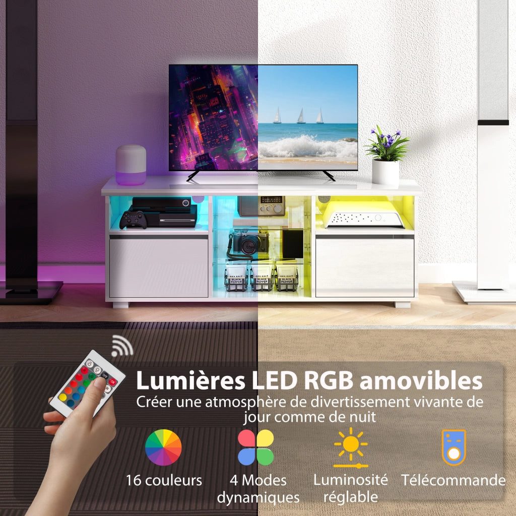 Mobile TV LED con ripiani in vetro ¨C zephmum ¨C bianco 120x30x