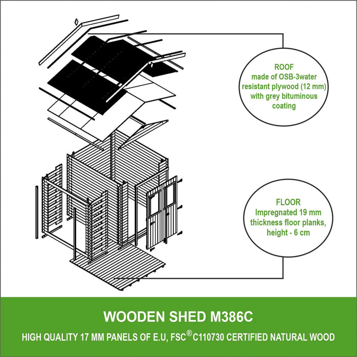 Casetta da Giardino in Legno con Legnaia da Esterno - 3,53 m2 + 0,97 m2 - TIMBELA M386C+M386G