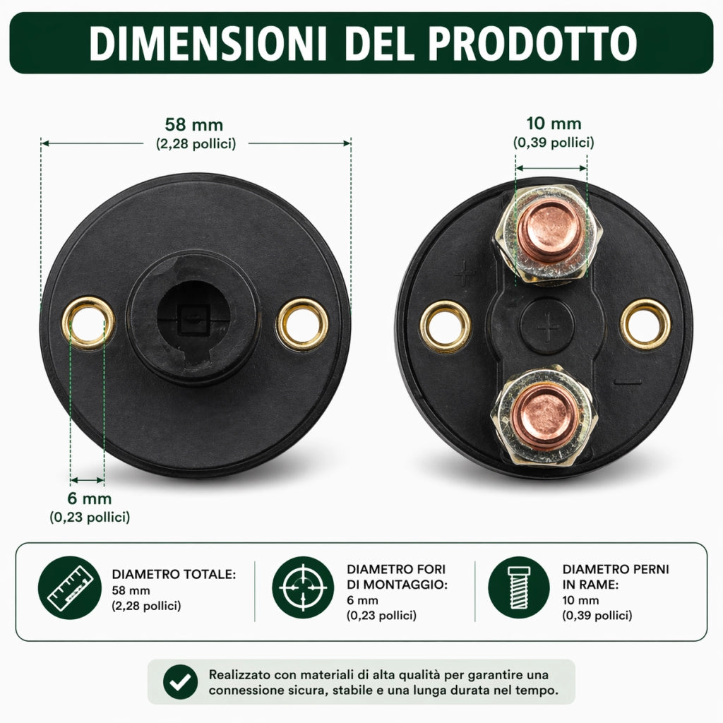 Staccabatteria Auto 12V 24V 100A 500A Con Chiave Estraibile Interruttore