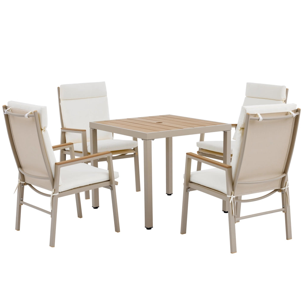 Set Tavolo e 4 Sedie da Giardino ¨C MINIMAL ¨C Ferro Zincato, Piano in Legno Plastica, Beige