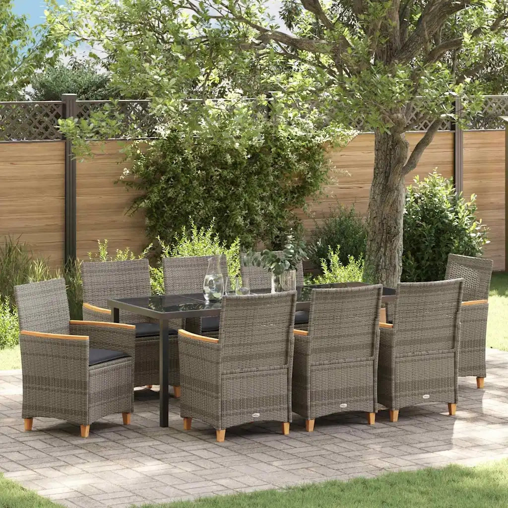 Set da Pranzo per Giardino 9 pcs Grigio polyrattan 3381099