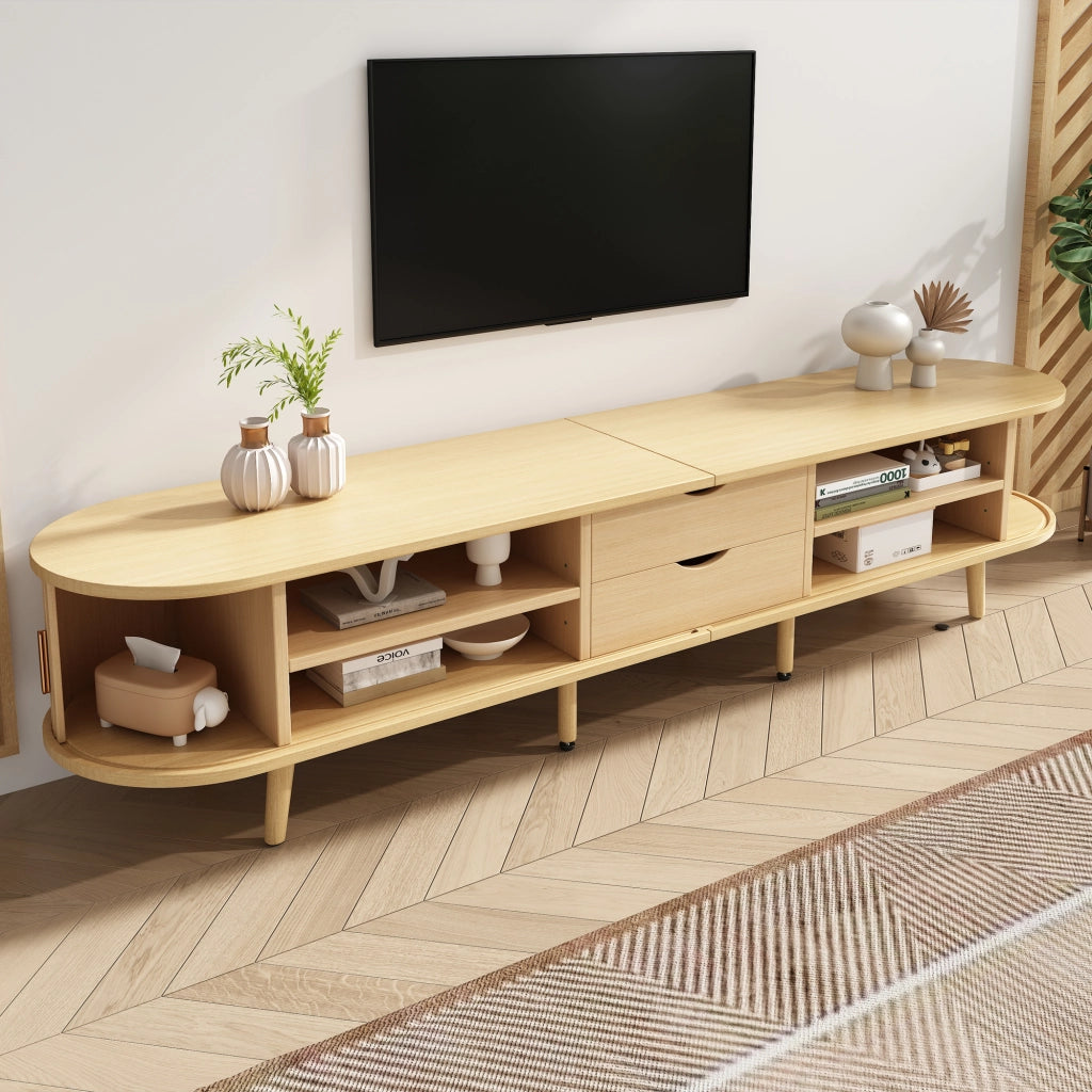 Mobile TV con 2 Cassetti; 2 Ante Scorrevoli e Divisori Regolabili; in MDF; Rovere Chiaro; 175??40??42 cm