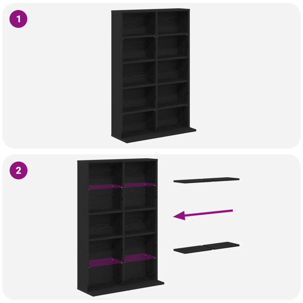Mobile per CD Rovere Nero 65 x 23,5 x 97,5 cm 8012676