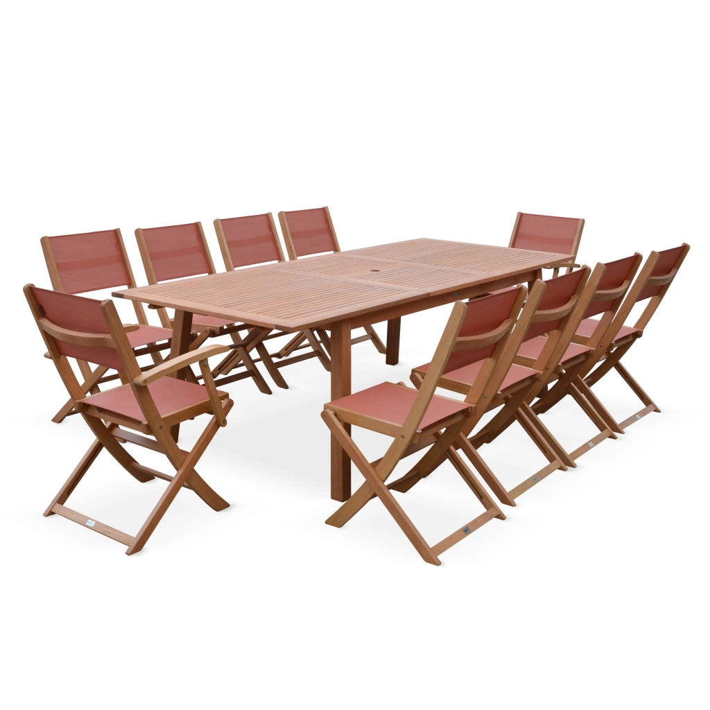 Set tavolo da giardino rettangolare allungabile in legno con 8 sedie,