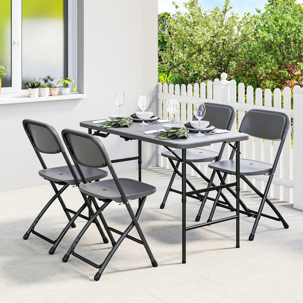 Set Tavolo e Sedie da Giardino Pieghevole ¨C zephmum ¨C Grigio 4 Pezzi