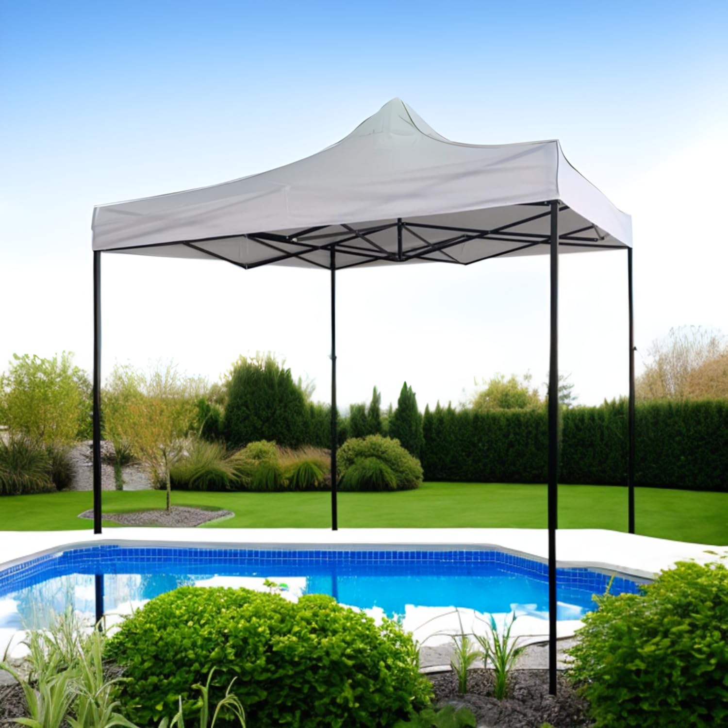 OWIJI Gazebo 3x3 m Bianco Tetto Spalmato Impermeabile 100% Struttura Robusta Richiudibile Fisarmonica Giardino Campeggio Pic Nic Piscina Catering Eventi Esterni…