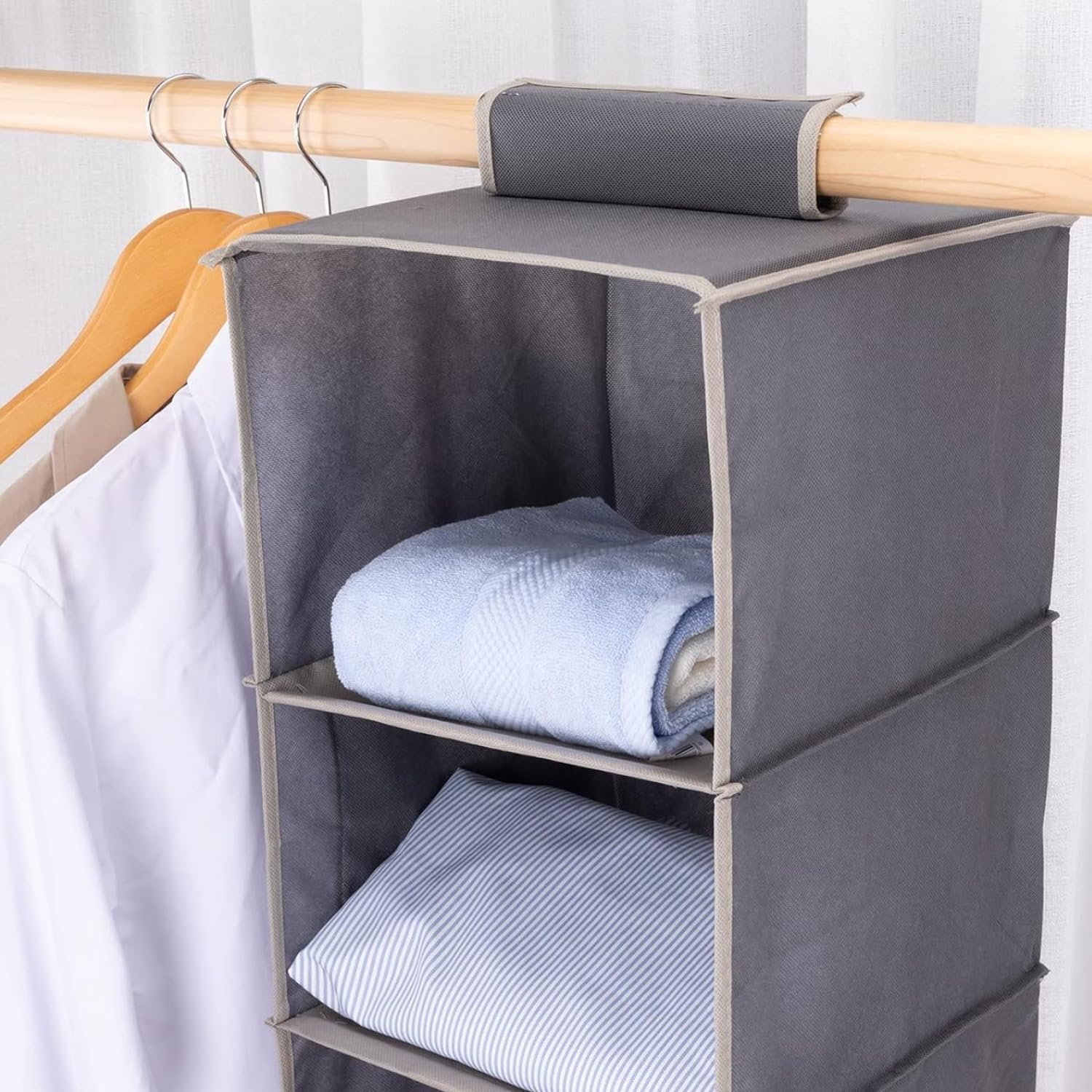 OWIJI Organizer Portaoggetti Appendere Armadio 3 Ripiani 60 x 30 x 30 cm Salvaspazio Divisori Interno Pieghevole Contenitore Vestiti Scarpe