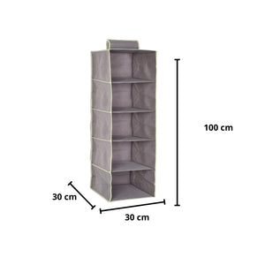 OWIJI Organizer Portaoggetti Appendere Armadio 5 Ripiani 100 x 30 x 30 cm Salvaspazio Divisori Interno Pieghevole Contenitore Vestiti Scarpe