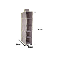 OWIJI Organizer Portaoggetti Appendere Armadio 5 Ripiani 70 x 15 x 30 cm Salvaspazio Divisori Interno Pieghevole Contenitore Vestiti Scarpe