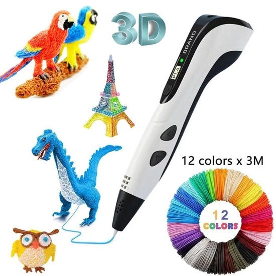 Stampante 3D per bambini con schermo LCD, 12 colori x 3M filamento, pittura 3D educativa DIY - bianco