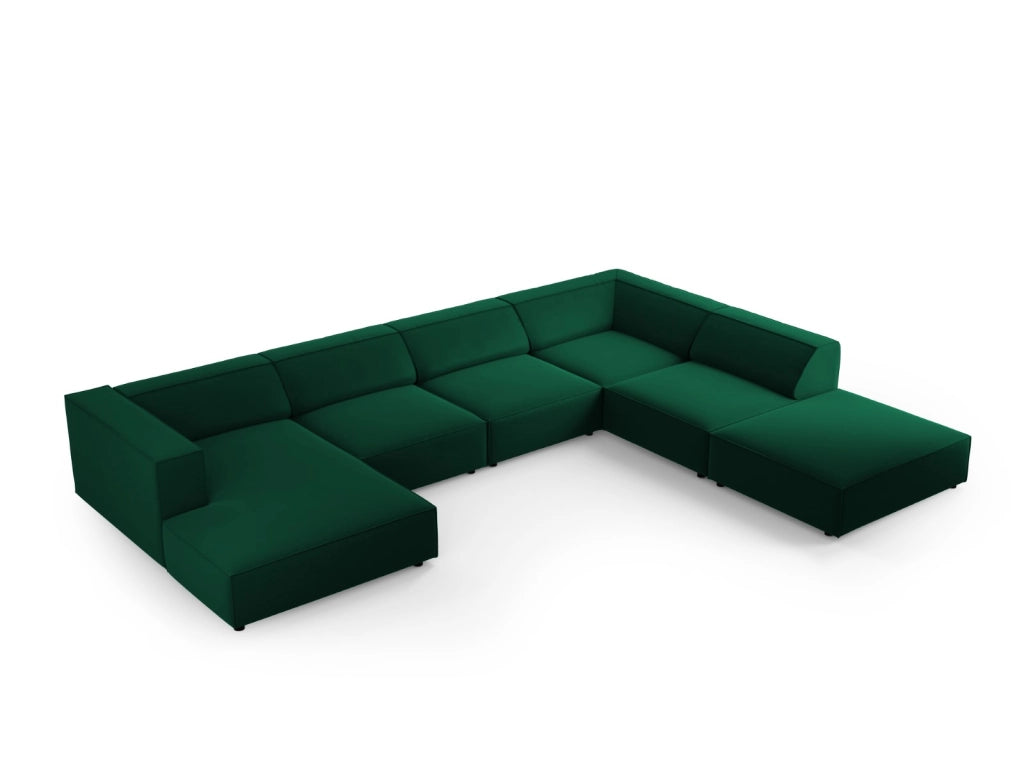 Cosmopolitan Design - Divano panoramico destro "Arendal" 7 posti in velluto verde bottiglia 