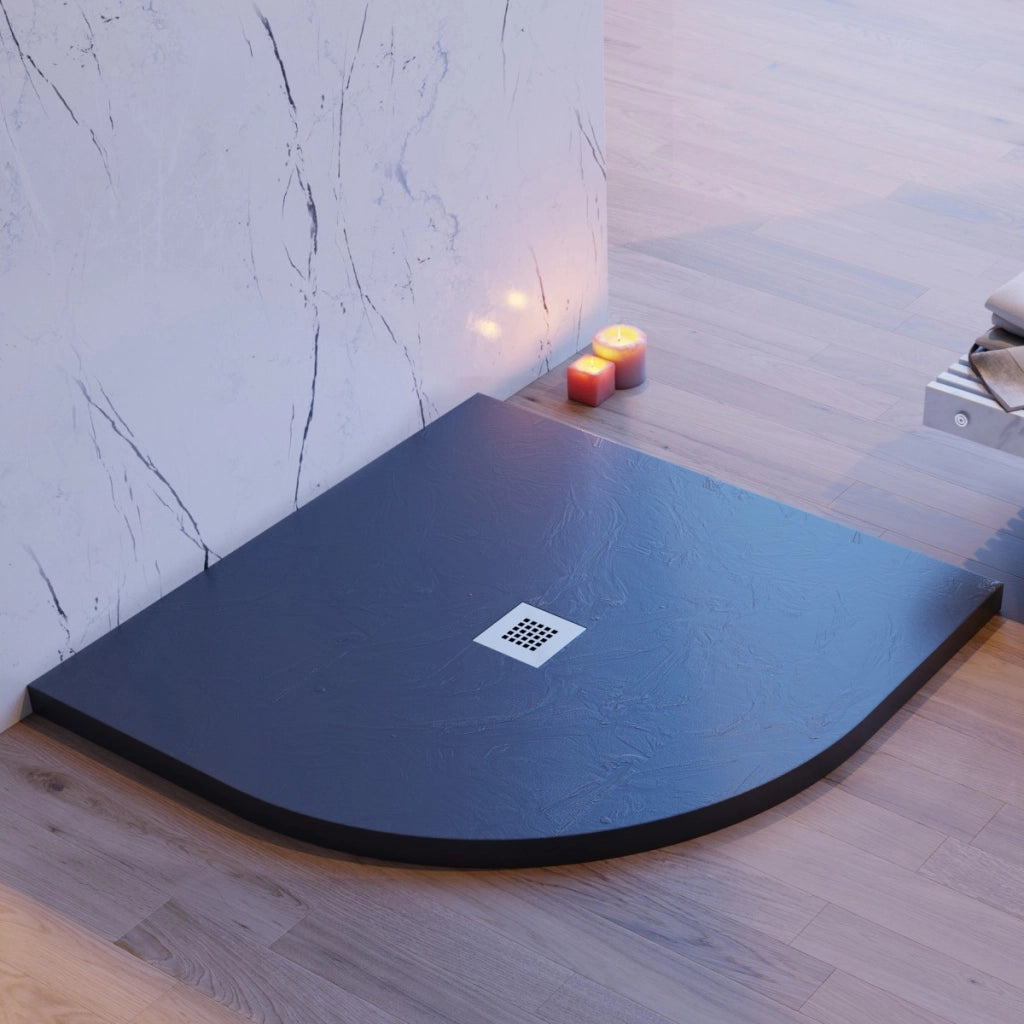 Piatto doccia semicircolare grigio scuro effetto pietra cemento, misura 90x90