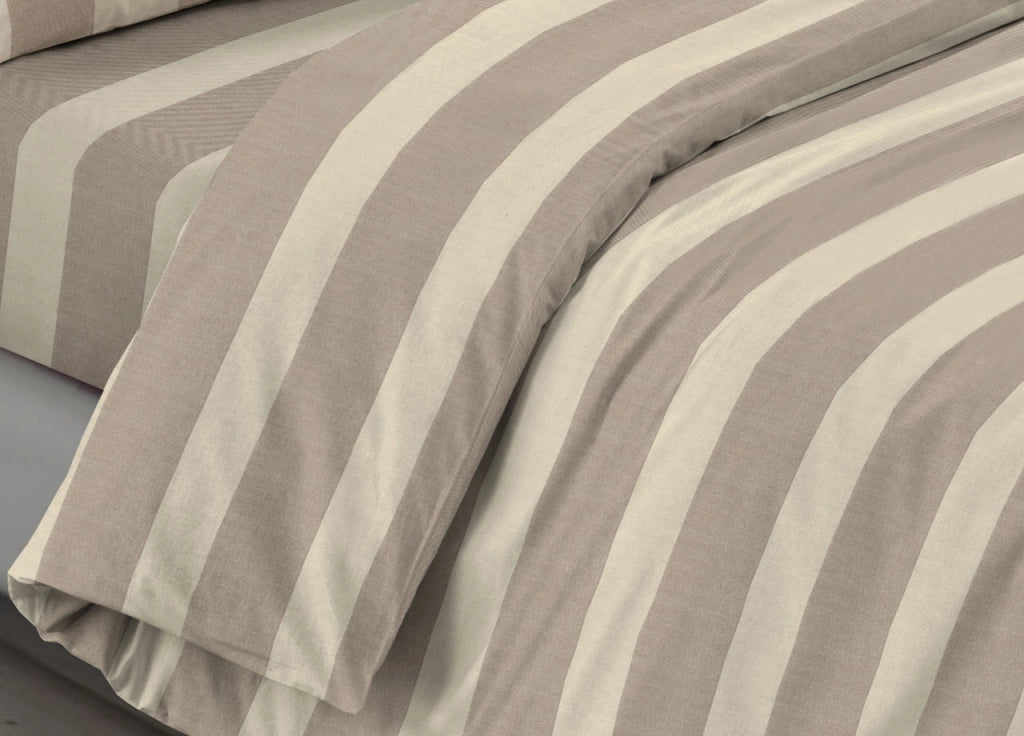 Completo Lenzuola Letto Camera In 100% Cotone Made Italy Vari Disegni RP - Piazza 1-2 - Riga Larga Beige