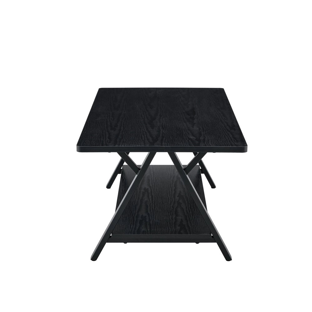 Tavolino da Caff¨¨ con Ripiano ¨C MINIMAL ¨C Legno Nero e Metallo, 110x57x44,5 cm