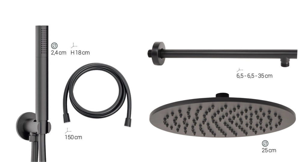 Kit completo doccia design tondo nero opaco