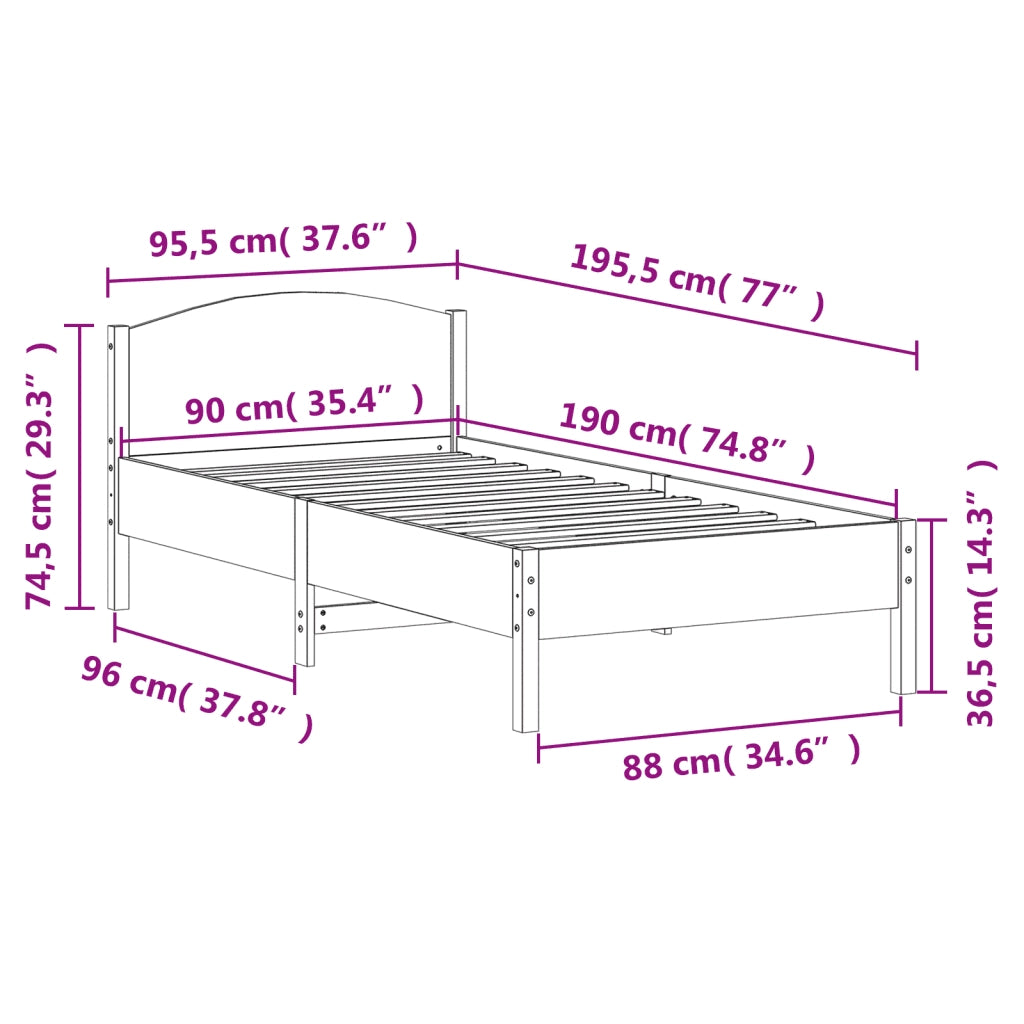 Letto senza Materasso 90x190 cm in Legno Massello di Pino 842622