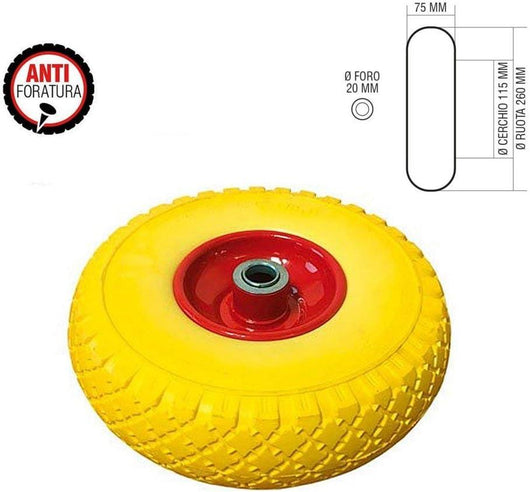 Ruota Antiforatura di Ricambio per Carrello Portatutto Gialla 26 cm