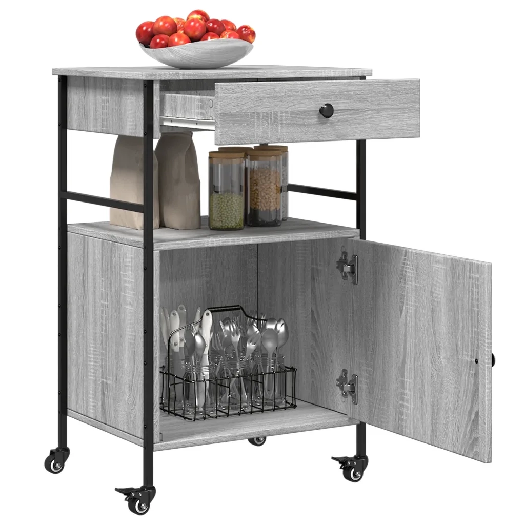 Carrello da Cucina Grigio Sonoma 56x43x89,5cm Legno Multistrato CFW3382239