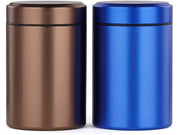 Set di 2 contenitori in alluminio, trasportabili, a chiusura ermetica, resistenti all'odore, contenitori multifunzionali per l'archiviazione di spezie, caffè e tè (blu + marrone, 50 ml)