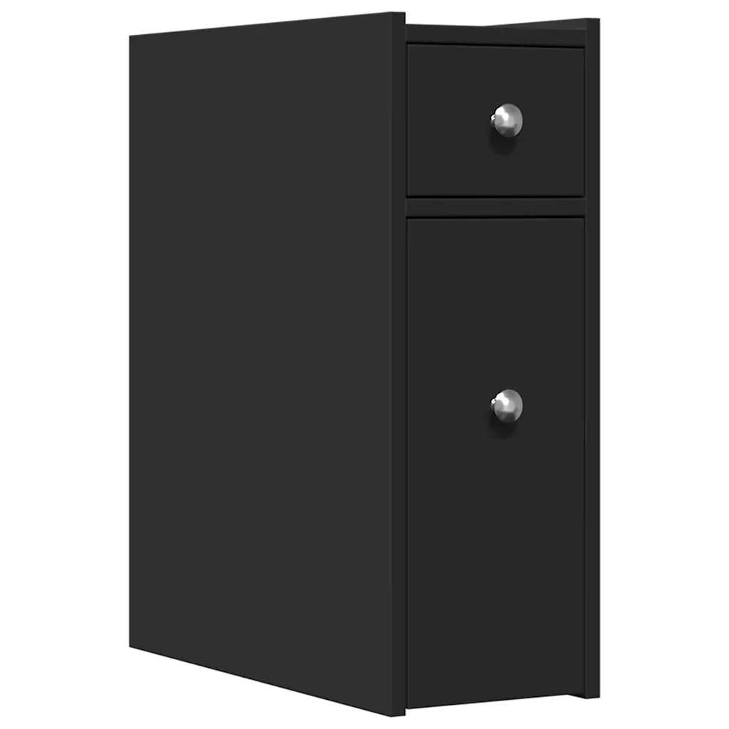 Armadietto da Bagno Stretto con Ruote Nero in Truciolato
