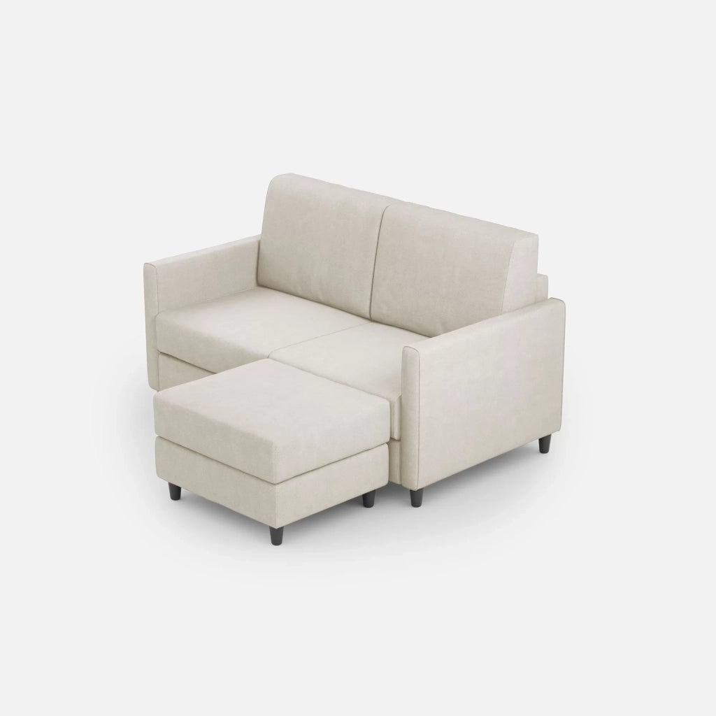 Divano karay 2 posti (due sedute da 60cm) + pouf misure esterne l.138 p.155 | latte - Mobili 2G