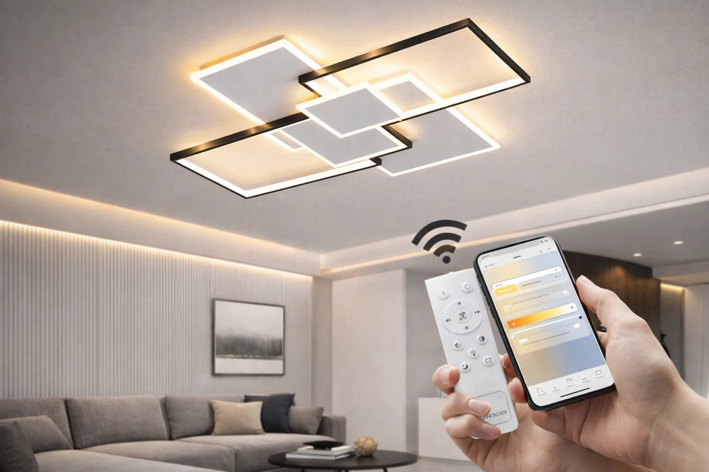 Plafoniera LED 83W Dimmerabile Bluetooth con App, 6640 Lumen, Soffitto Moderna Rettangolare, Telecomando Incluso, Luce Calda Naturale Fredda Regolabile, 270°