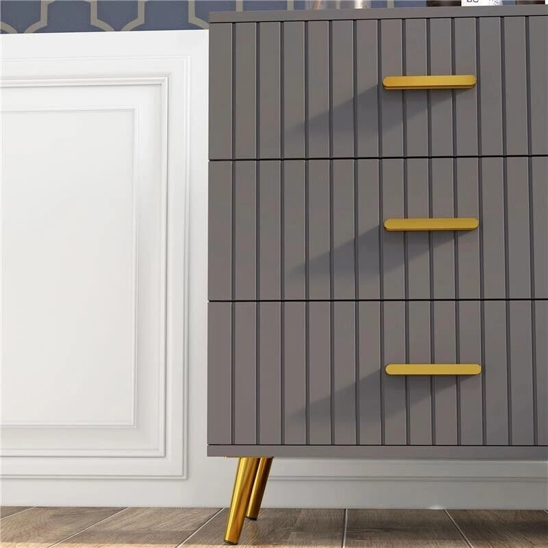 CASSETTIERA 3 CASSETTI MODERNA IN LEGNO E ALLUMINIO, 60X40X71.5 CM, ORO E GRIGIO SCURO