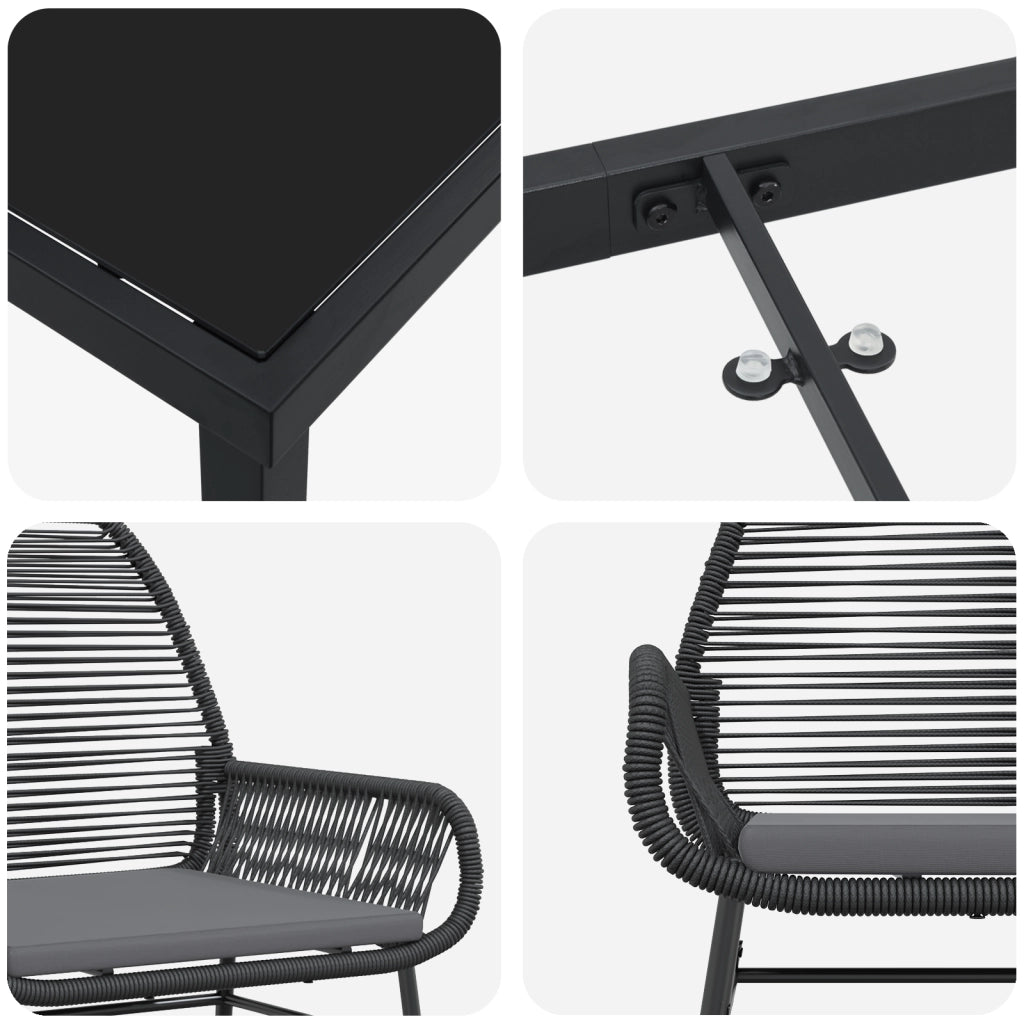 Set da Pranzo da Giardino 7 Pezzi con Cuscini in Rattan Nero